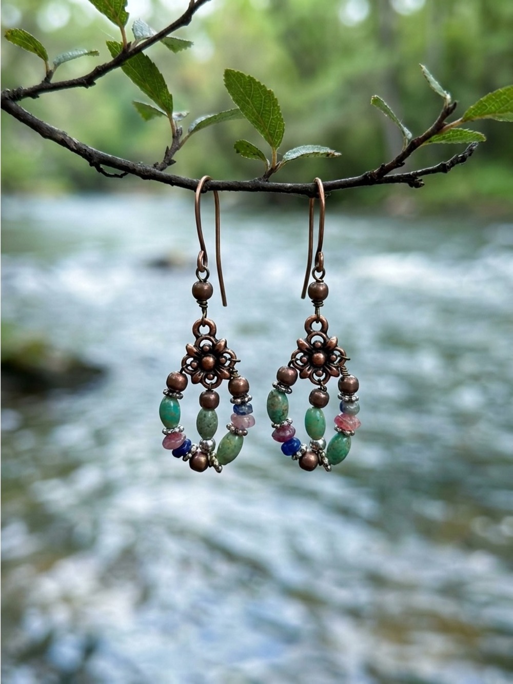 Antique Copper & Gemstone Earrings